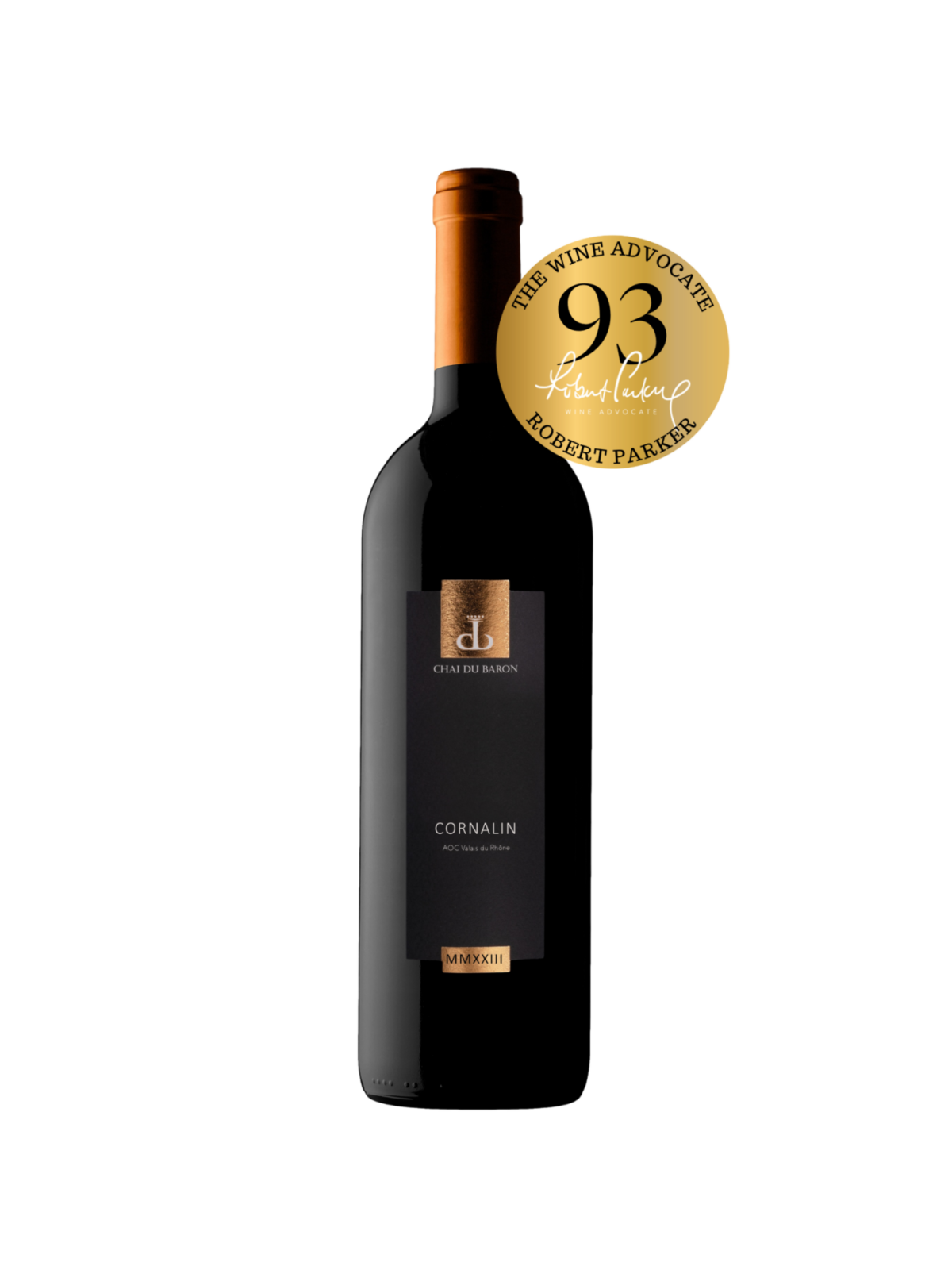 Bouteille Cornalin Vin Rouge Cave Chai du Baron 93 points Parker Wine Advocate